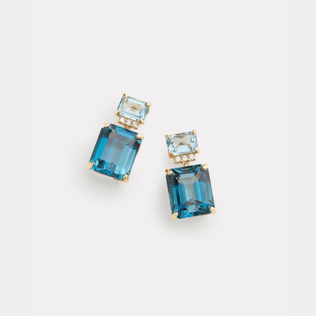 Aquamarine, London Blue Topaz, and Diamond Drop Earring