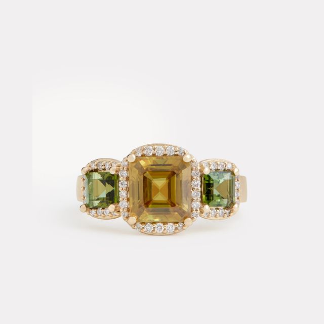 Sphene, Green Tourmaline, and Diamond Ring