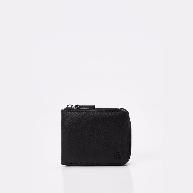 Black Leather Minimalist Zipper Wallet