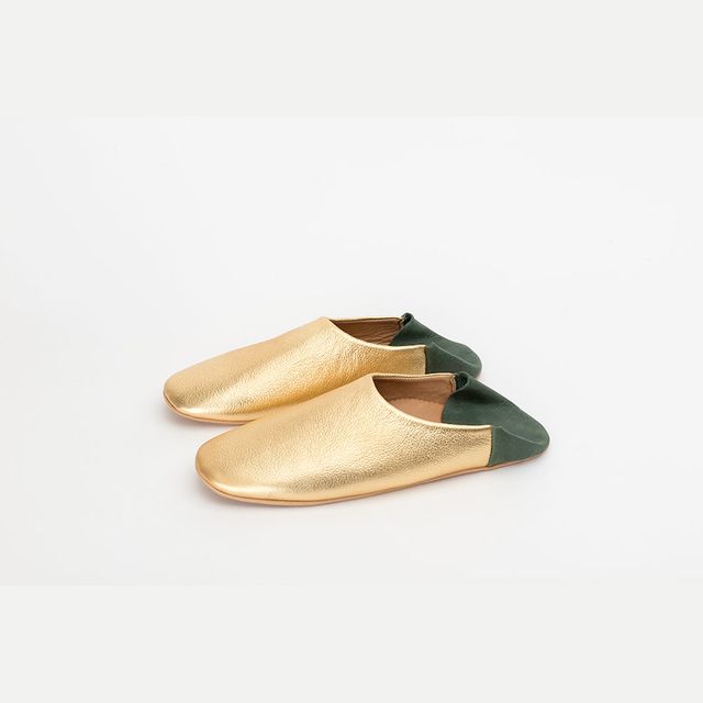 Gold & Forest Green House Slippers