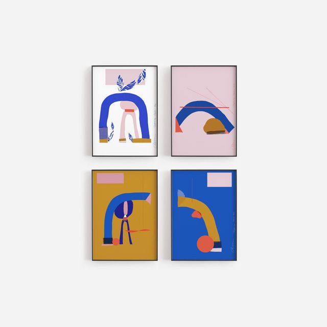 Set of 4 Abstract Mid Century Prints, Ready to Frame Home Decor Gallery Wall