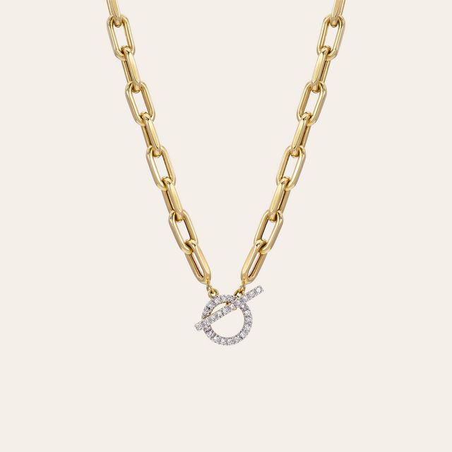 14k Gold Large Open Link Chain with Diamond Toggle Necklace