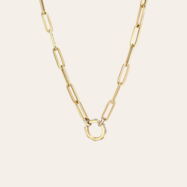 14k Gold Large Paper Clip Chain with Diamond Enhancer Necklace