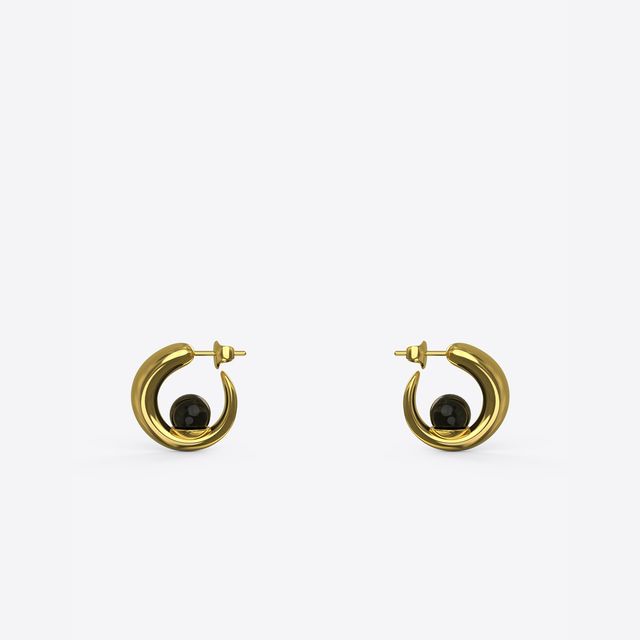 Tiny Isha Hoops with Black Onyx in Polished Gold Vermeil