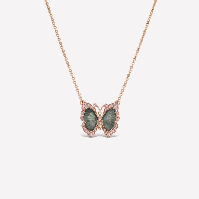 Argyle Pink Diamond and Green Tourmaline Butterfly Necklace