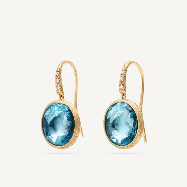 18K Yellow Gold Gemstone Drop Earrings with Diamonds