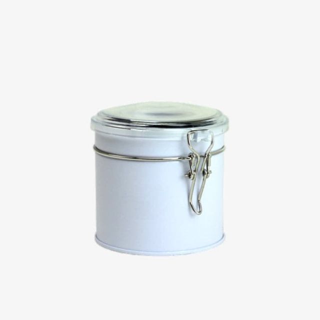 Metal Latch Lock Tin with Clear Top - White