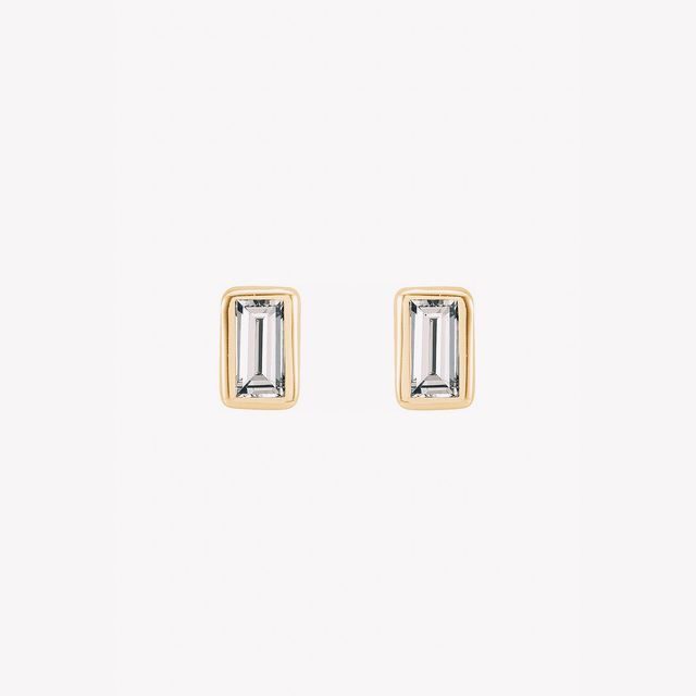 Diamond Baguette Stud Earrings | 14K Gold