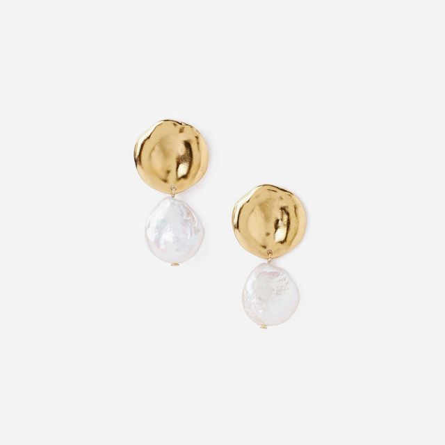 Two Tiered White Keshi Pearl Earrings