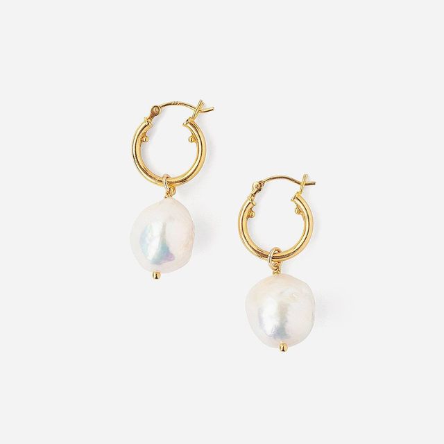 White Baroque Pearl Hoop Earrings