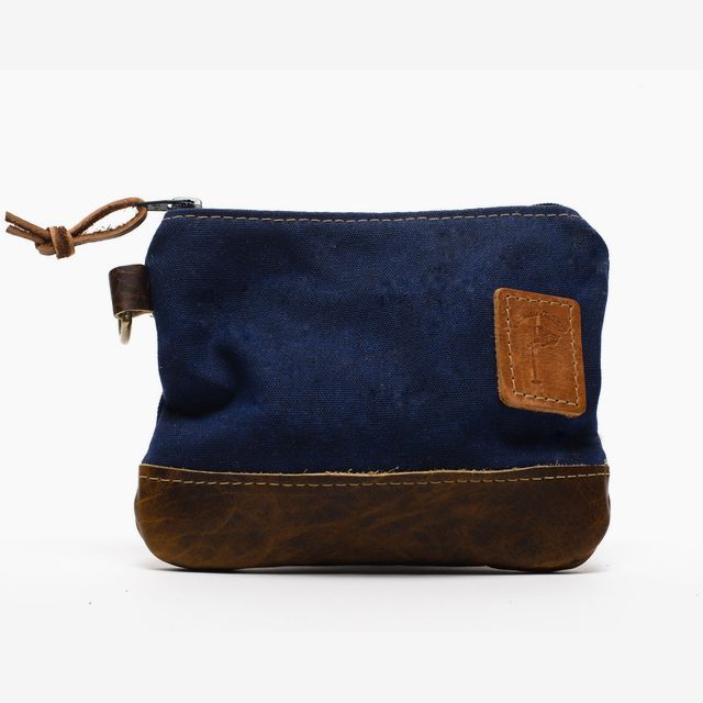 Waxed Canvas Zippered Golf Valuables Field Pouch in Navy