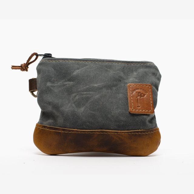 Waxed Canvas Zippered Golf Valuables Field Pouch in Charcoal Gray