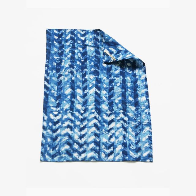 Indigo Blue Linen Chevron Kitchen Tea Towel Handprinted Batik