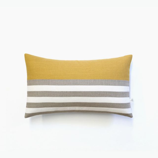 Breton Stripe Lumbar Pillow - Natural, Cream and Squash Yellow