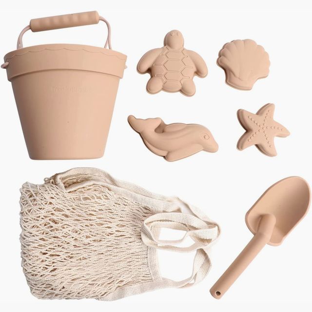 BraveJusticeKidsCo. | Silicone Summer Kids Beach Set | Toddlers and Baby Sandbox Toys (Blush) + Beach Bag