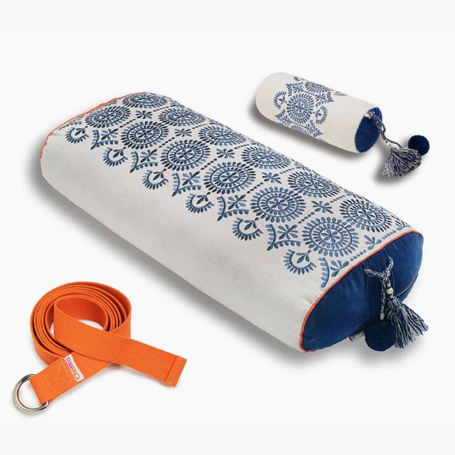 Yoga Set Sufi: Oval Yoga Bolster, Neck Cushion and Yoga Strap