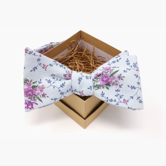 Blue and Purple Floral Bow Tie