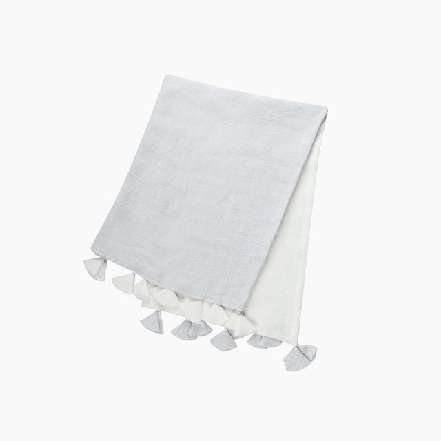 Light Grey Colorblocked Linen Blanket with Tassels