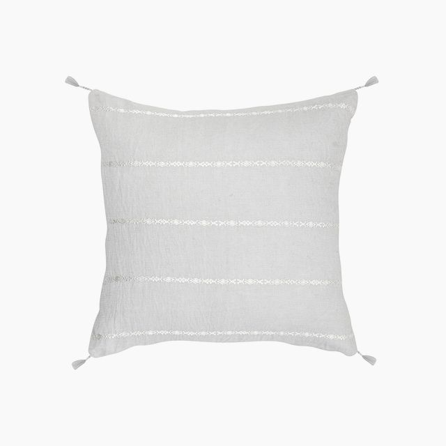 Light Grey & White Embr Stripes So Soft Linen Pillow