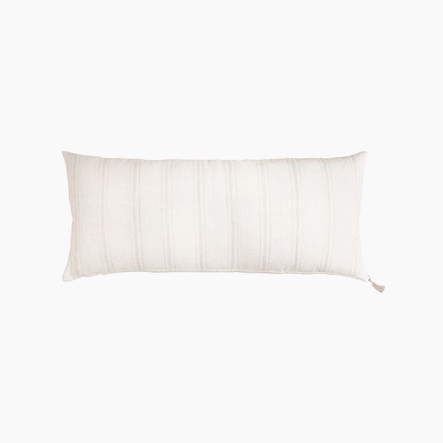 White with Beige Stripes Linen Pillow 13x30