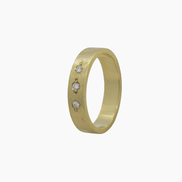 Textured Yellow Gold Diamond Ring