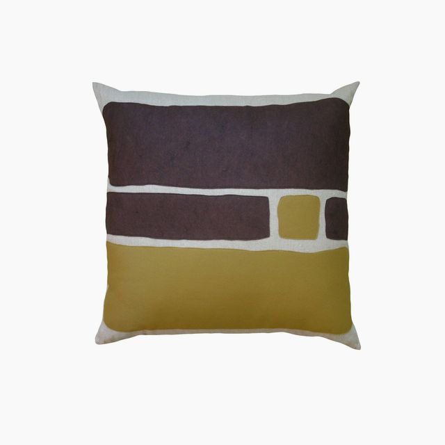 Big Block Brown Bronze Felt Appliqué Linen Pillow