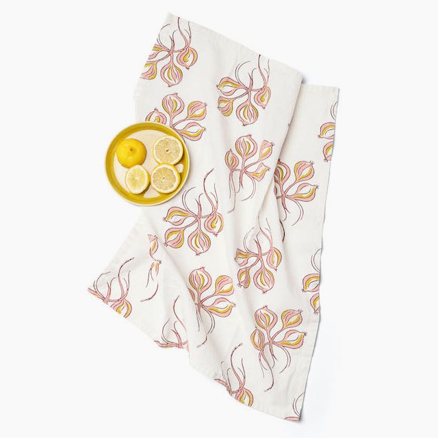 Shallots Kitchen Towel in Coral