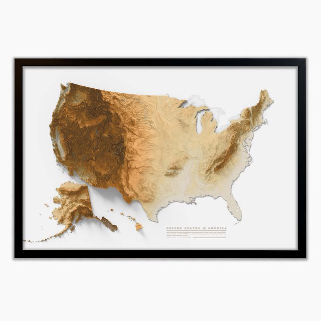 US Elevation Map in Shaded Relief - Detailed, Colorful Topographic Map Art