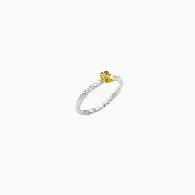Champagne Diamonds Gold & Silver Flower Ring
