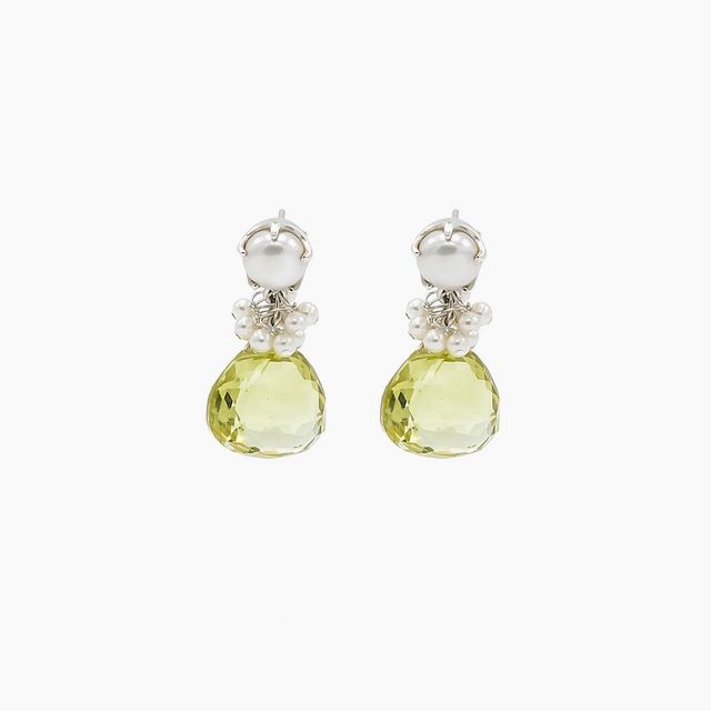 Lemon Topaz & Fresh Water Pearl Fantasy Drop Earrings