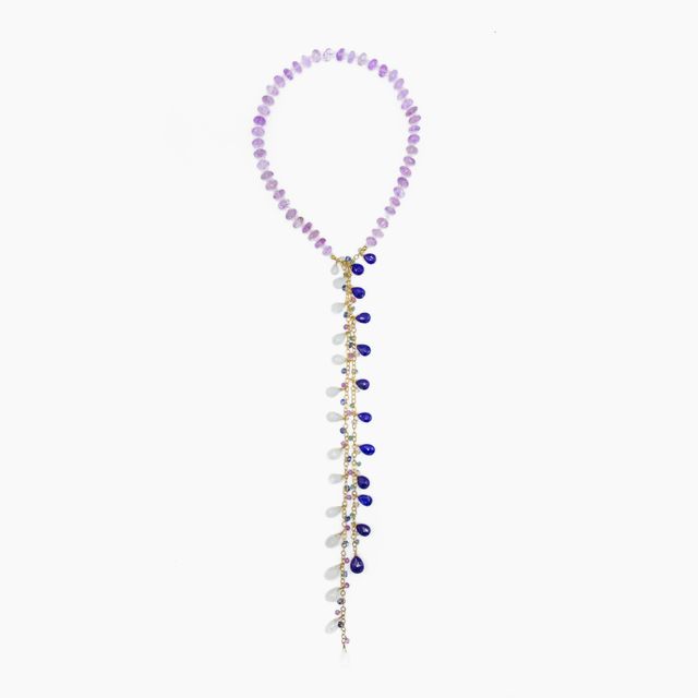 Pink Amethyst, Lapis Lazuli & Moonstone Tie Around Necklace