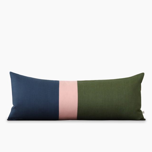 Navy, Blush and Olive Colorblock Pillow