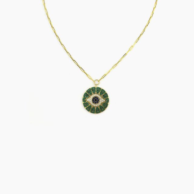 Large Green Crystal Evil Eye Necklace