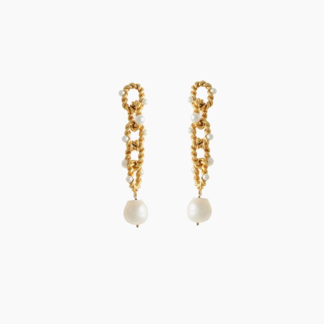 Twisted Chain Link Earrings With Mini Pearls