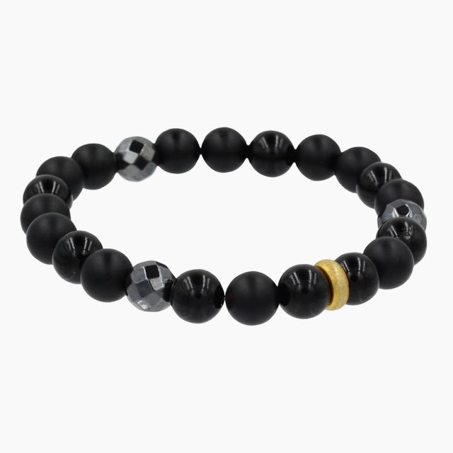Black Onyx Bracelet with Gold Bead Accents