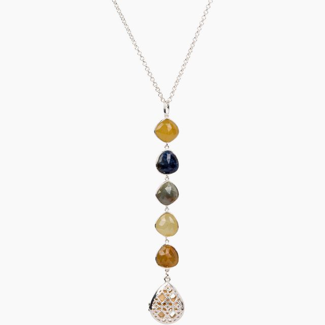 Indian Ruby and Sapphire Drop Necklace - Silver