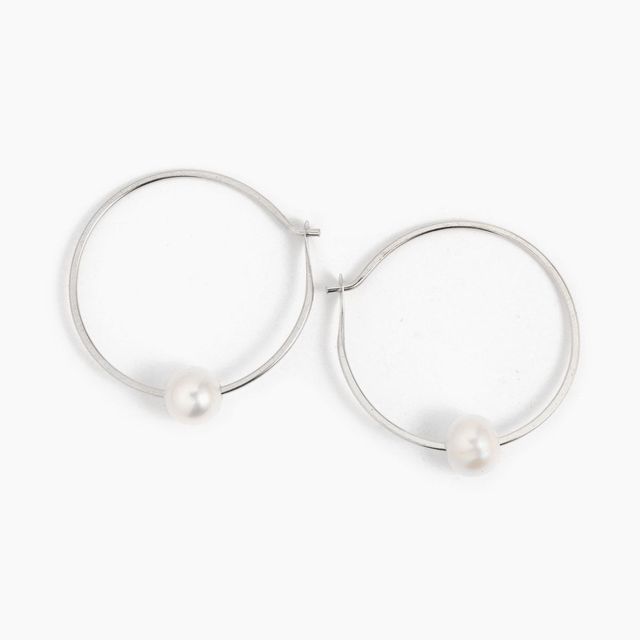 7/8 Inch Hoops with Floating Single Pearls