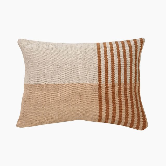 Handcrafted Earth Stripe Lumbar Pillow, Rust - 14x20 inch