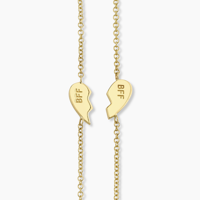 Best Friend BFF Heart Bracelet Set - 14k Yellow Gold